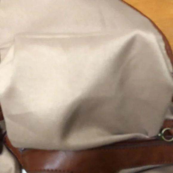 Lucky Brand Kendal Orange and Tan Boho Linen Blend Backpack Style Bag - Picture 8 of 10